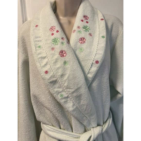 Vintage Moon Dance Robe Mint Green Embroidered Floral Sz Medium Fleece Lined NWT - Picture 5 of 9